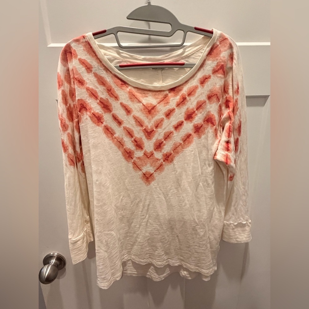 Chip & Pepper XS Chevron Slub Knit Top Cream Coral 3/4 Sleeve
